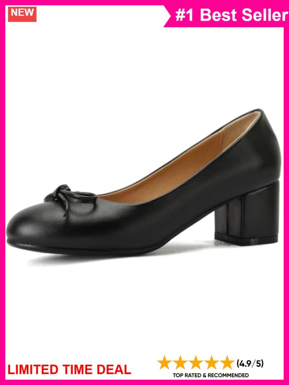 Women's Low Chunky Heel Pumps Slip On Dress Shoes Round Toe Comfort